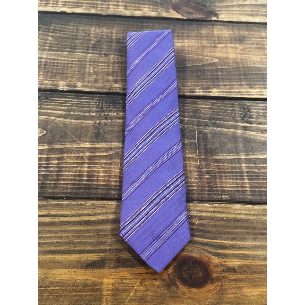 Brioni Necktie Purple Striped Silk Cotton Hand Made in Italy Vintage 90s Silk
